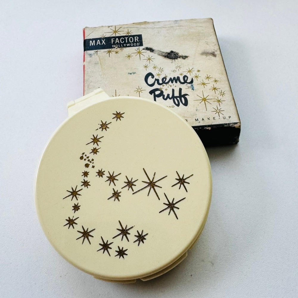 VTG MCM Max Factor Hollywood Creme Puff Powder Compact Truly Fair Atomic Star